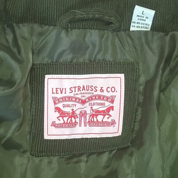 LEVI'S Corduroy Puffer Jacket Gorpcore Skateboard Relaxed Green Zip Up Mockneck - Picture 11 of 13
